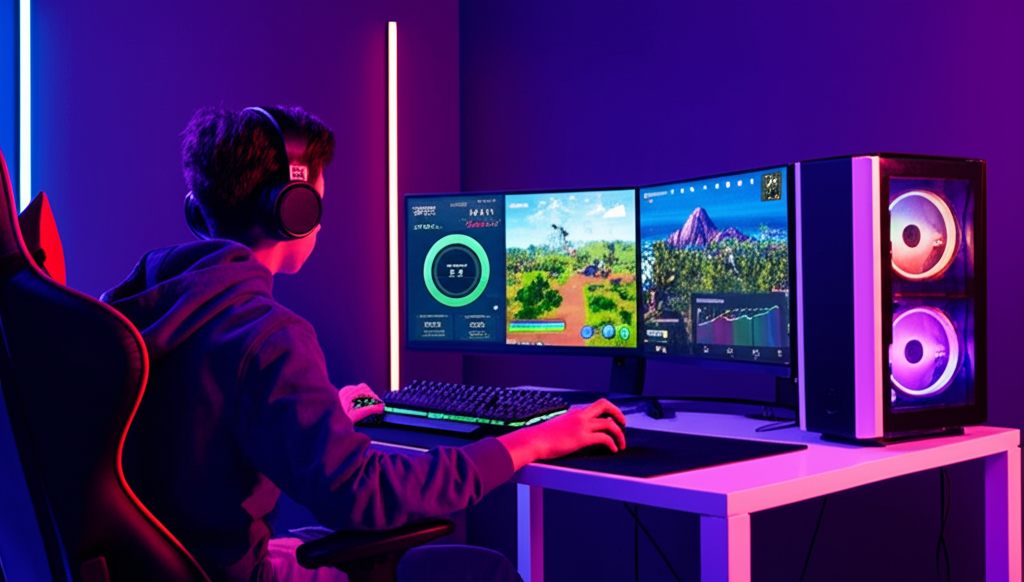 Gaming setup with Fortnite